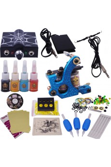 Tattoo Machine Kit with LED Power Supply and 4 Colors for Lining and Shading 