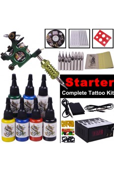 Professional Tattoo Gun Kit with Digital Power Supply and 7 Colors for Lining and Shading