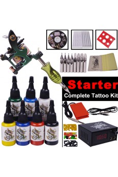 Professional Tattoo Gun Kit for Lining and Shading with Digital Power Supply (7 Colors Included)