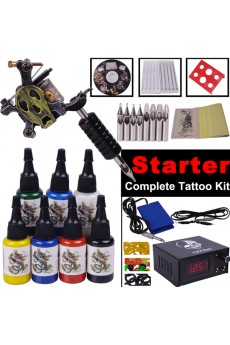 Professional Lining and Shading Tattoo Gun Kit with Digital Power Supply and 7 Colors