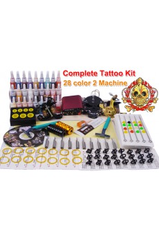 2 Professional Tattoo Guns Kit with 28 x 5ml Colors for Lining and Shading 