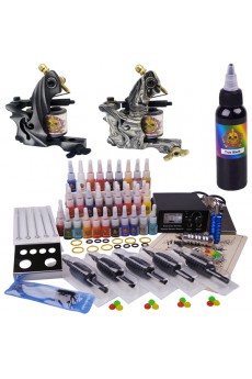 2 Top Professional Lining and Shading Tattoo Machines Kit 40 Colors