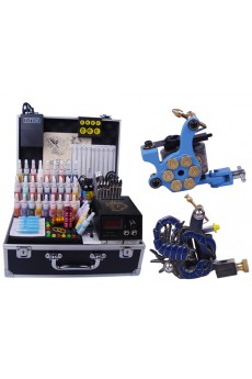 Professional Tattoo Machines Kit Completed Set with 2 Tattoo Guns and Locking Aluminum Carrying Case