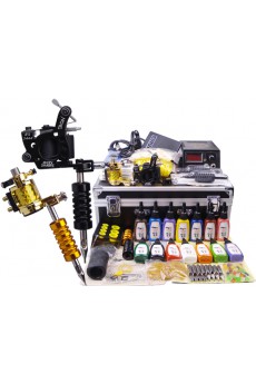 2 Top of Professional Tattoo Guns Kit with LED Power Supply (14 x 15ml Colors Included)