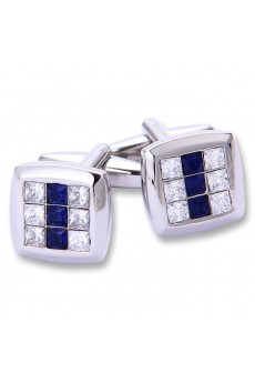 Men's Silver Crystal Tie Bar and Cufflink Set