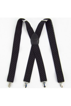 Men's Black Elastic Webbing Leather Suspender