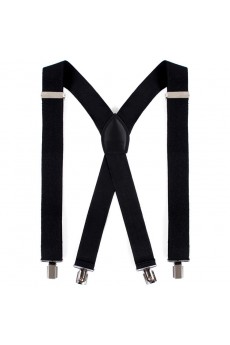 Men's Black Elastic Webbing Leather Suspender