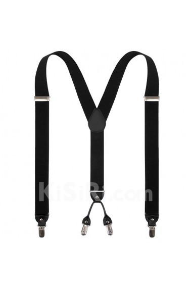 Men's Black Elastic Webbing Leather Suspender