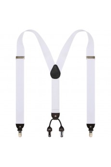 Men's White Elastic Webbing Leather Suspender