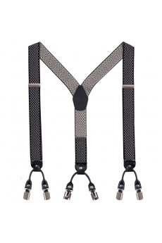 Men's Beige Elastic Webbing Leather Suspender 
