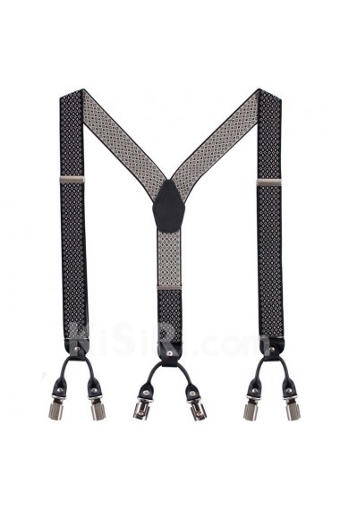 Men's Beige Elastic Webbing Leather Suspender 