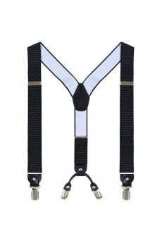 Men's Black Elastic Webbing Leather Suspender 