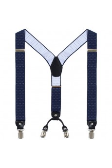 Men's Blue Elastic Webbing Leather Suspender 