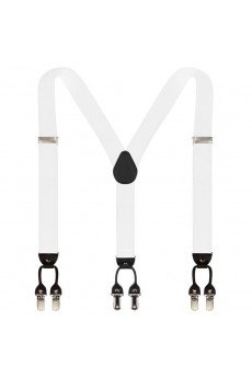 Men's White Elastic Webbing Leather Suspender