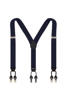 Men's Navy Blue Elastic Webbing Leather Suspender