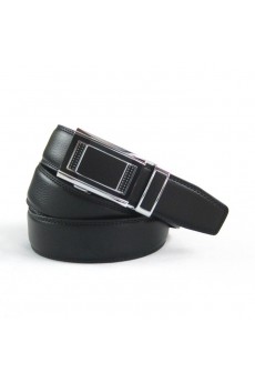 Men's Black Leather Metal Belt  