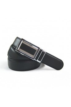 Men's Black Leather Metal Belt  