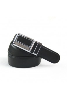 Men's Black Leather Metal Belt  