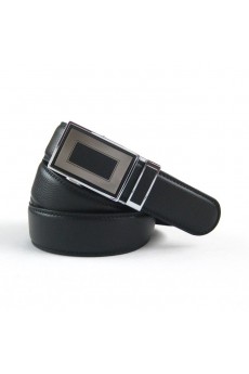 Men's Black Leather Metal Belt  