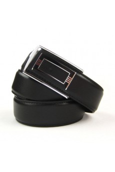 Men's Black Leather Metal Belt  