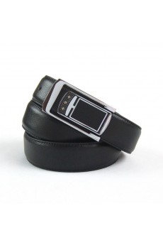 Men's Black Leather Metal Belt  