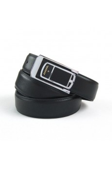 Men's Black Leather Metal Belt  