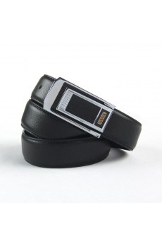 Men's Black Leather Metal Belt  