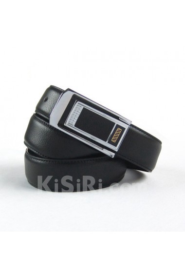 Men's Black Leather Metal Belt  