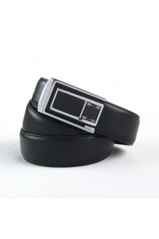 Men's Black Leather Metal Belt  