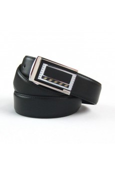 Men's Black Leather Metal Belt  