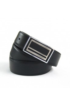 Men's Black Leather Metal Belt  