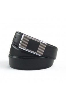 Men's Black Leather Metal Belt  