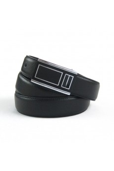 Men's Black Leather Metal Belt  