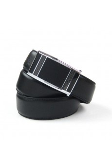 Men's Black Leather Metal Belt  