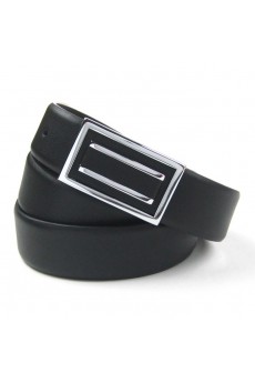 Men's Black Leather Metal Belt  