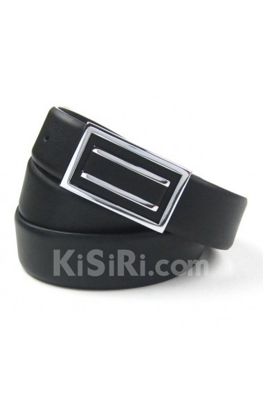 Men's Black Leather Metal Belt  