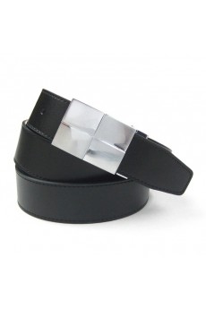 Men's Black Leather Metal Belt  