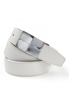 Men's White Leather Metal Belt  