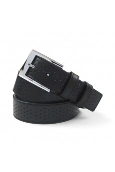 Men's Black Leather Metal Belt  