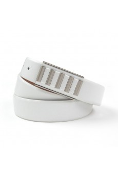 Men's White Leather Metal Belt  