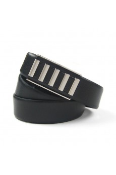 Men's Black Leather Metal Belt  