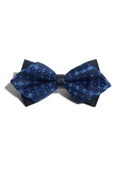 Blue Checkered Microfiber Bow Tie