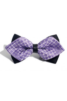 Purple Checkered Microfiber Bow Tie