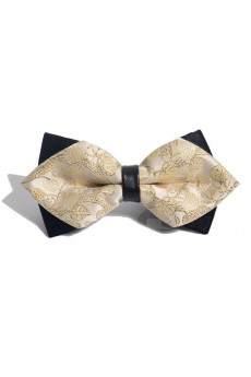 Beige Floral Microfiber Bow Tie