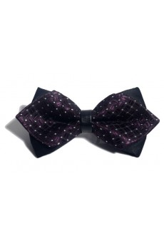 Dark Purple Checkered Microfiber Bow Tie