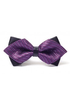Purple Striped Microfiber Bow Tie