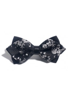 Gray Floral Microfiber Bow Tie