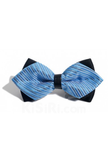 Blue Striped Microfiber Bow Tie