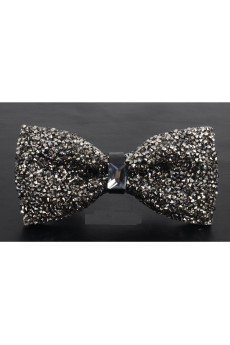 Gray Solid Cotton, Crystal Bow Tie