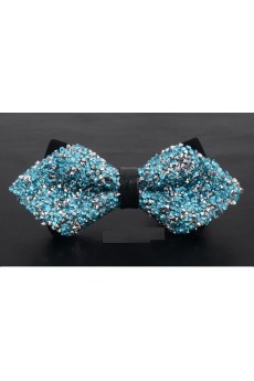 Blue Solid Cotton, Crystal Bow Tie